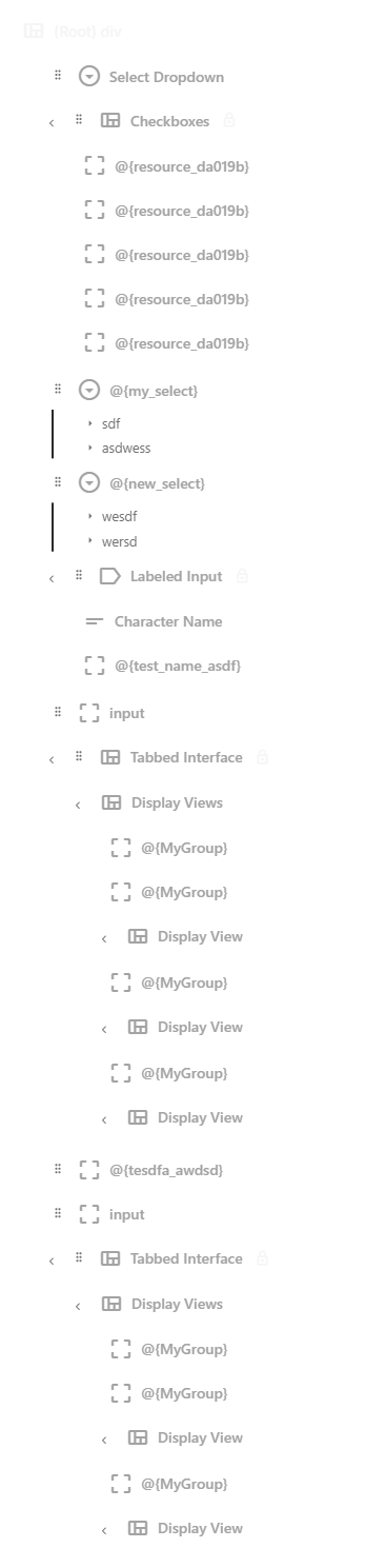 The Element Hierarchy panel showing a nested tree of sheet components
