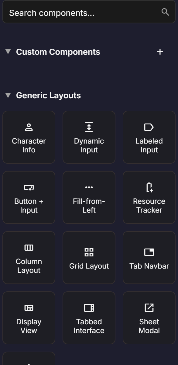 Generic Layouts gallery in the component sidebar